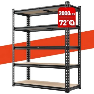 REIBll 72″Heavy Duty Garage Shelving 5 Tier Adjustable Garage Storage Shelves, 2000LBS Metal Storage Shelving Unit, Shop Display, Utility Rack Shelf For Kitchen Craft Warehouse Pantry Basement, Utility Shelves, 72″H X 35.5″W X 11.8″D Tool Holders